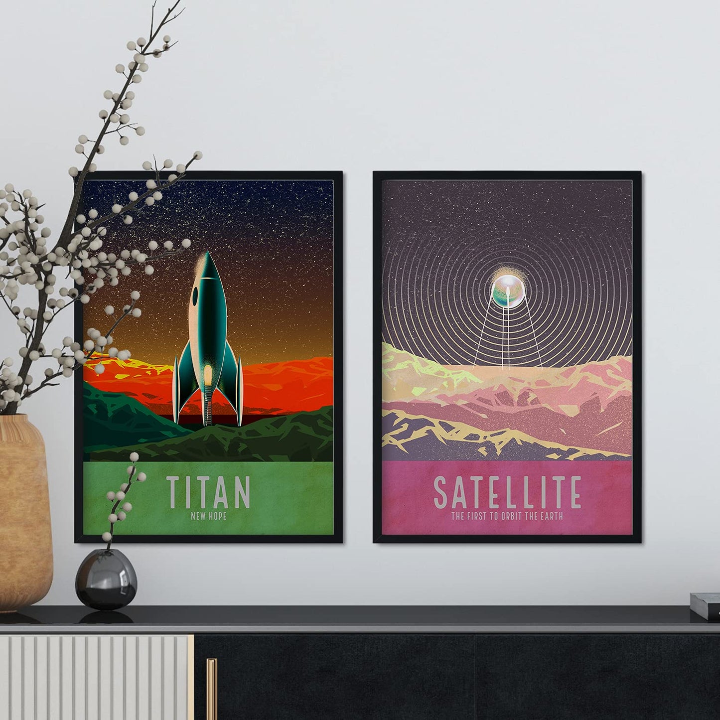 Set de láminas Pack Aterrizaje. Pósters con detalladas ilustraciones del espacio. Coloridas imágenes de satélites, estrellas y planetas.-Artwork-Nacnic-Nacnic Estudio SL