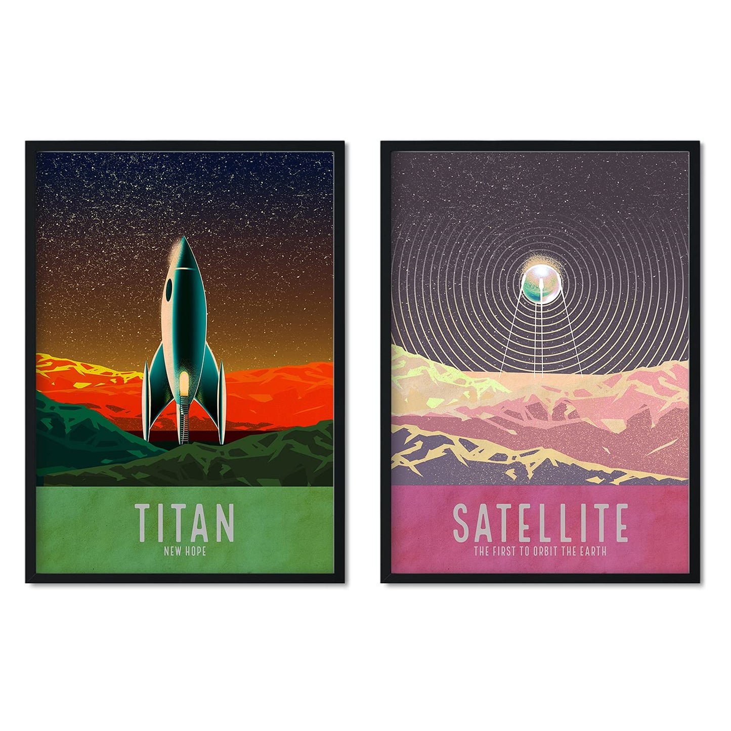 Set de láminas Pack Aterrizaje. Pósters con detalladas ilustraciones del espacio. Coloridas imágenes de satélites, estrellas y planetas.-Artwork-Nacnic-Nacnic Estudio SL