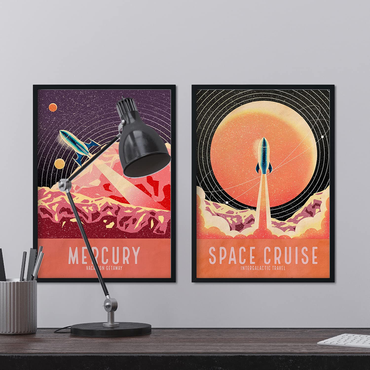 Set de láminas Pack Despegue. Pósters con detalladas ilustraciones del espacio. Coloridas imágenes de satélites, estrellas y planetas.-Artwork-Nacnic-Nacnic Estudio SL