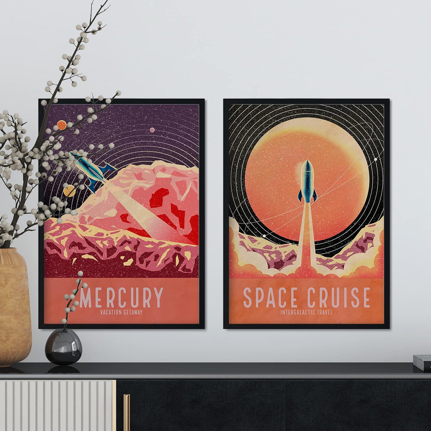 Set de láminas Pack Despegue. Pósters con detalladas ilustraciones del espacio. Coloridas imágenes de satélites, estrellas y planetas.-Artwork-Nacnic-Nacnic Estudio SL