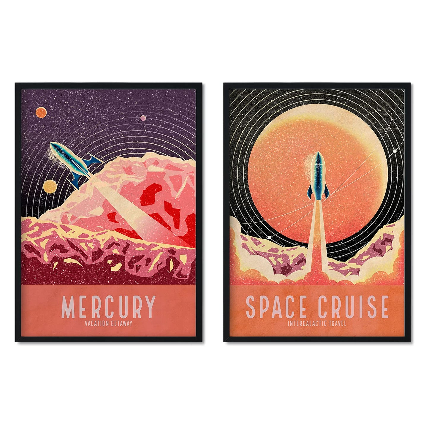 Set de láminas Pack Despegue. Pósters con detalladas ilustraciones del espacio. Coloridas imágenes de satélites, estrellas y planetas.-Artwork-Nacnic-Nacnic Estudio SL