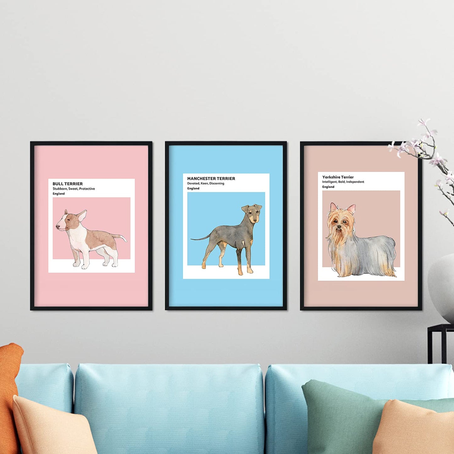 Set de láminas Pack Inglaterra. Pósters con ilustraciones de razas de perro en tonos cálidos y pastel.-Artwork-Nacnic-Nacnic Estudio SL