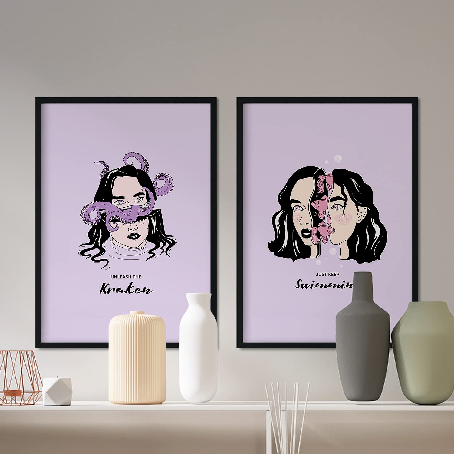 Set de láminas Pack océano. Pósters con ilustraciones artísticas de cabezas de mujer.-Artwork-Nacnic-Nacnic Estudio SL