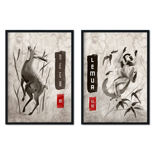 Set de láminas Pack presa. Pósters en estilo Sumi-E. Imágenes vintage de animales en tonos grises.-Artwork-Nacnic-Nacnic Estudio SL