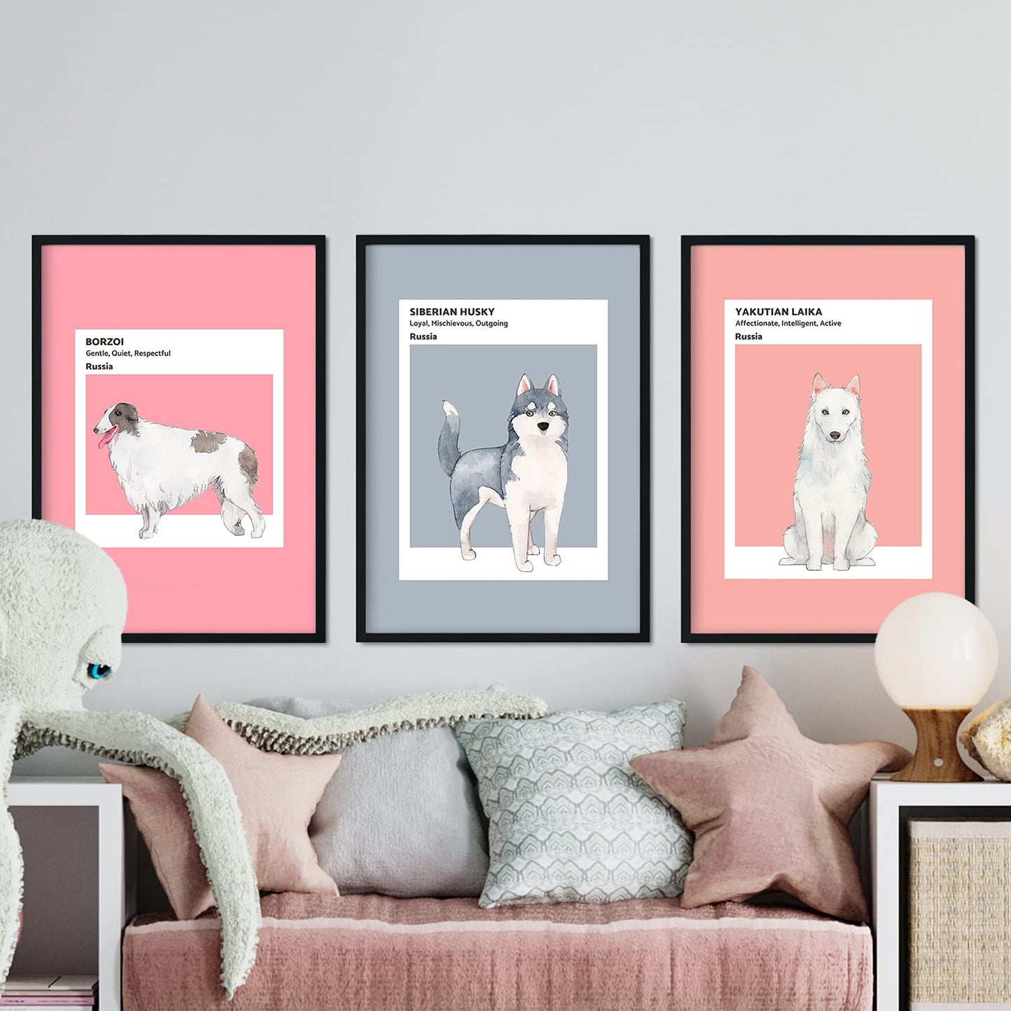 Set de láminas Pack Rusia. Pósters con ilustraciones de razas de perro en tonos cálidos y pastel.-Artwork-Nacnic-Nacnic Estudio SL