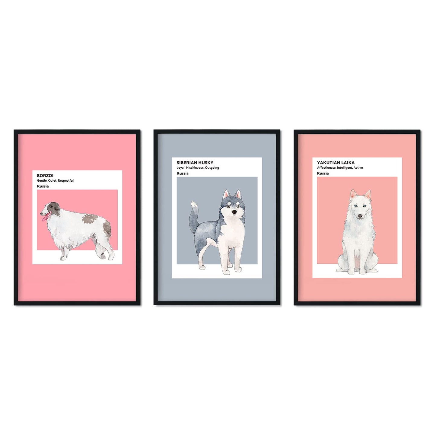 Set de láminas Pack Rusia. Pósters con ilustraciones de razas de perro en tonos cálidos y pastel.-Artwork-Nacnic-Nacnic Estudio SL