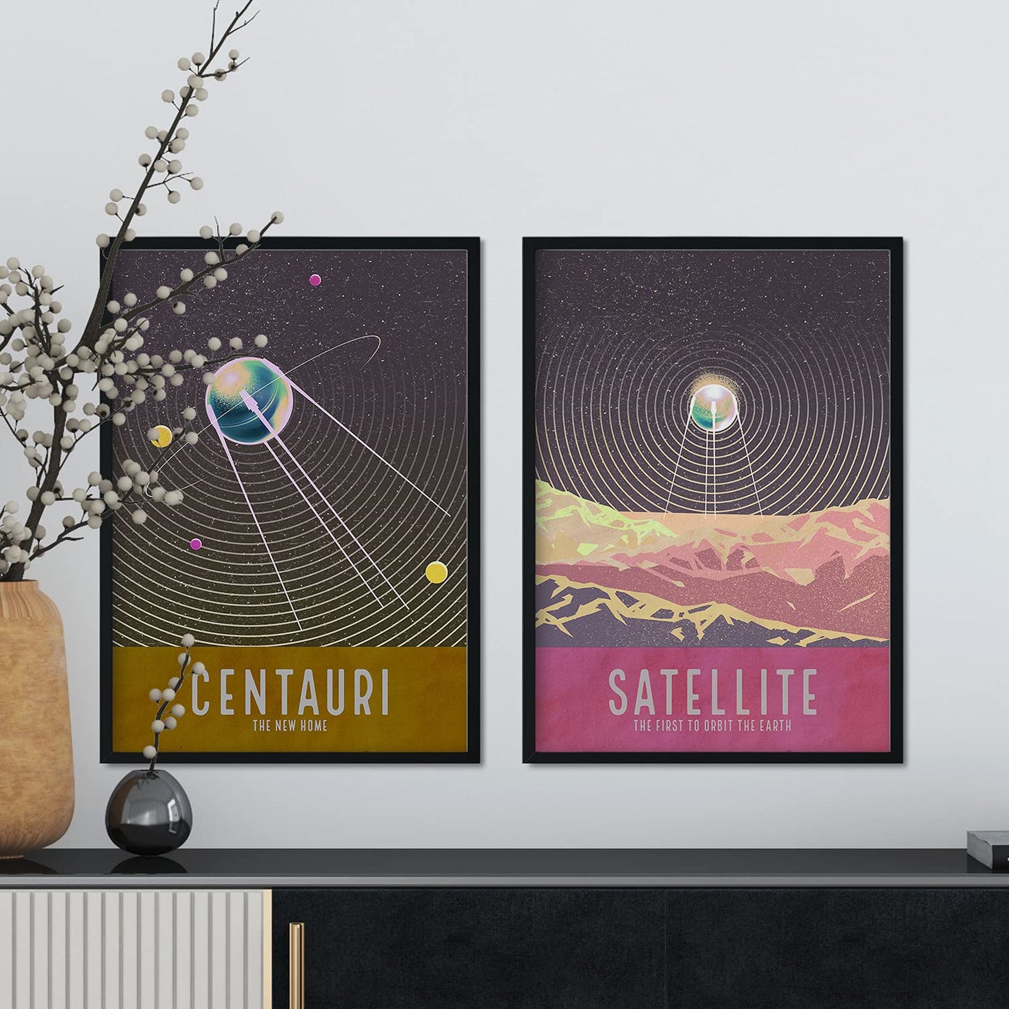 Set de láminas Pack Satélite. Pósters con detalladas ilustraciones del espacio. Coloridas imágenes de satélites, estrellas y planetas.-Artwork-Nacnic-Nacnic Estudio SL