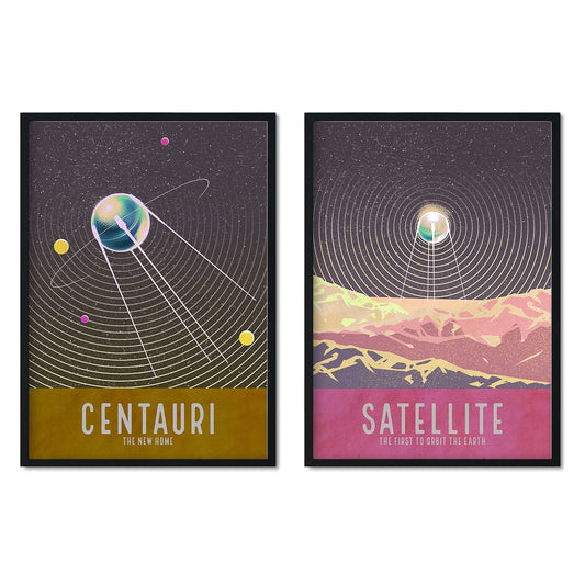 Set de láminas Pack Satélite. Pósters con detalladas ilustraciones del espacio. Coloridas imágenes de satélites, estrellas y planetas.-Artwork-Nacnic-Nacnic Estudio SL