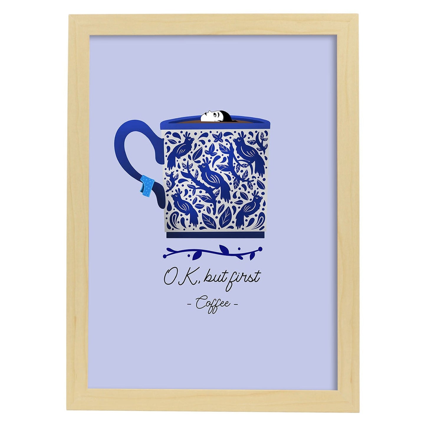 Set de láminas Primero un café. Pósters con ilustraciones para amantes del té y el café.-Artwork-Nacnic-A4-Marco Madera clara-Nacnic Estudio SL