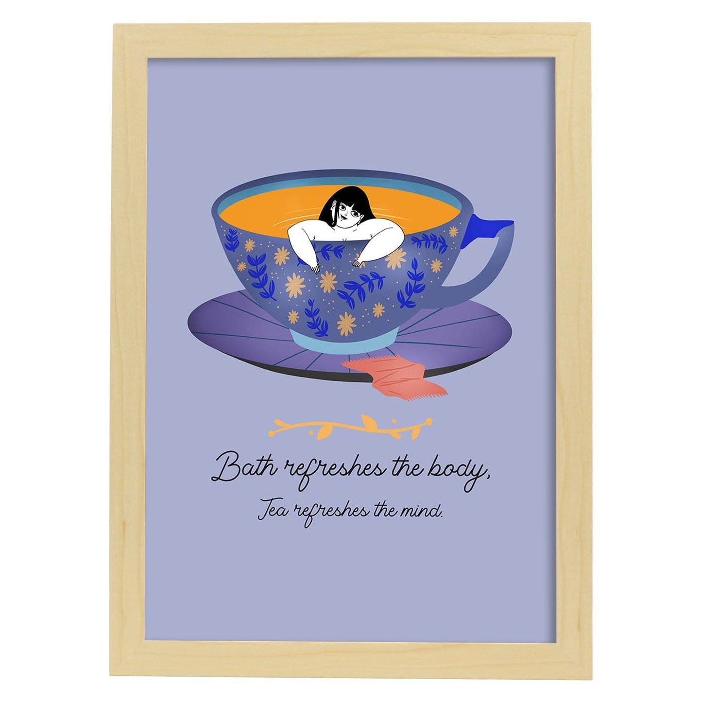 Set de láminas Refresca la mente. Pósters con ilustraciones para amantes del té y el café.-Artwork-Nacnic-A3-Marco Madera clara-Nacnic Estudio SL
