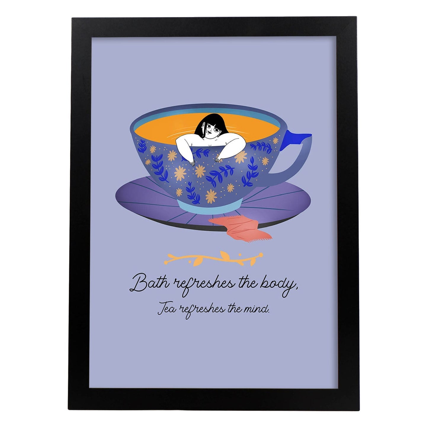 Set de láminas Refresca la mente. Pósters con ilustraciones para amantes del té y el café.-Artwork-Nacnic-A3-Marco Negro-Nacnic Estudio SL