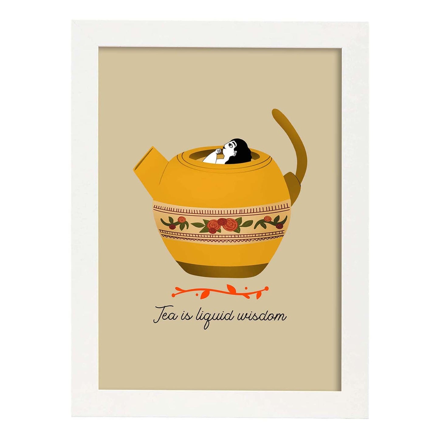Set de láminas Sabiduría líquida. Pósters con ilustraciones para amantes del té y el café.-Artwork-Nacnic-A3-Marco Blanco-Nacnic Estudio SL