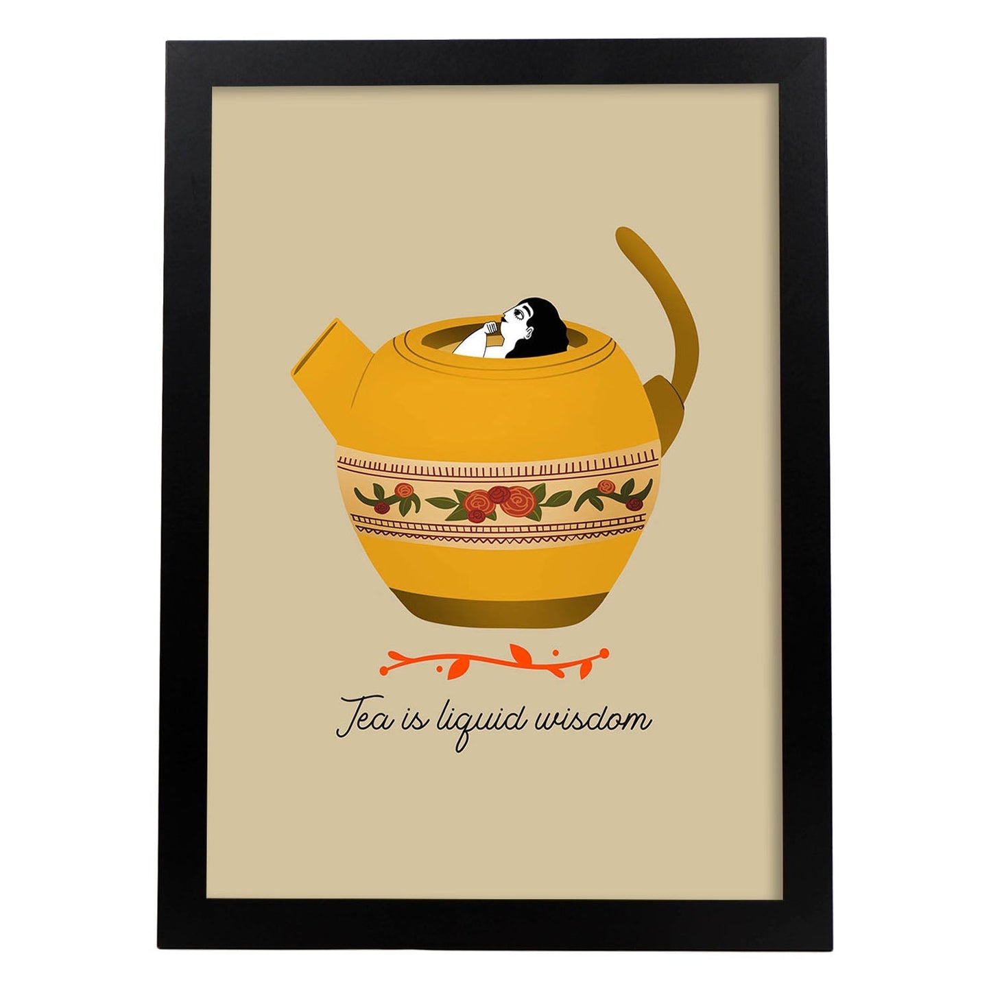 Set de láminas Sabiduría líquida. Pósters con ilustraciones para amantes del té y el café.-Artwork-Nacnic-A3-Marco Negro-Nacnic Estudio SL