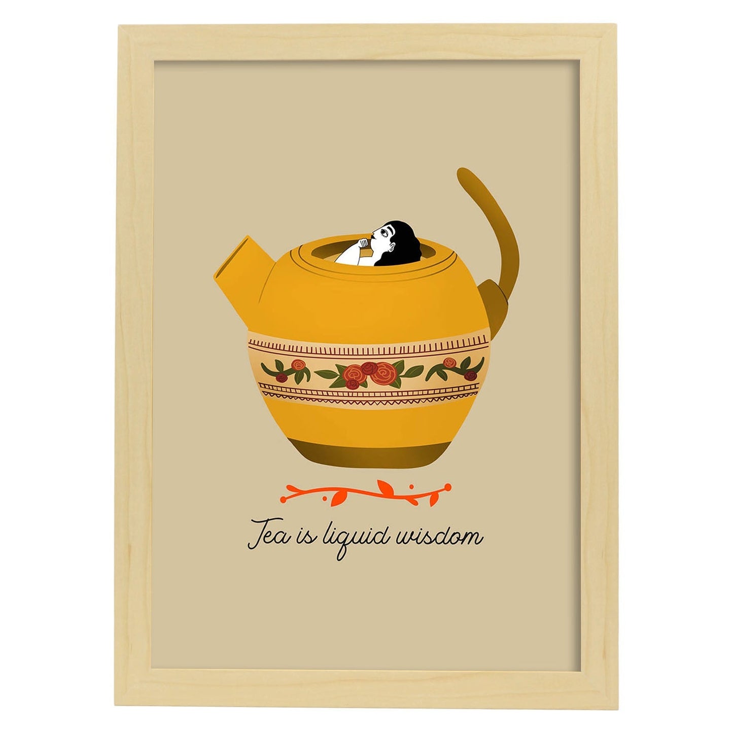 Set de láminas Sabiduría líquida. Pósters con ilustraciones para amantes del té y el café.-Artwork-Nacnic-A4-Marco Madera clara-Nacnic Estudio SL