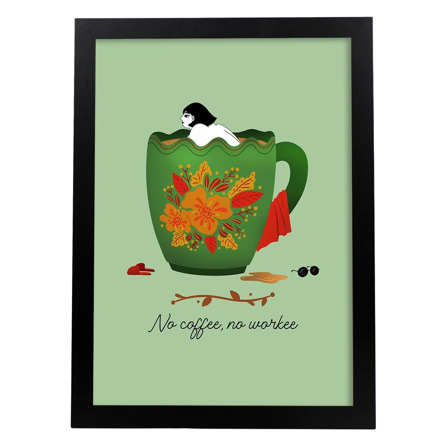 Set de láminas Sin café no. Pósters con ilustraciones para amantes del té y el café.-Artwork-Nacnic-A3-Marco Negro-Nacnic Estudio SL