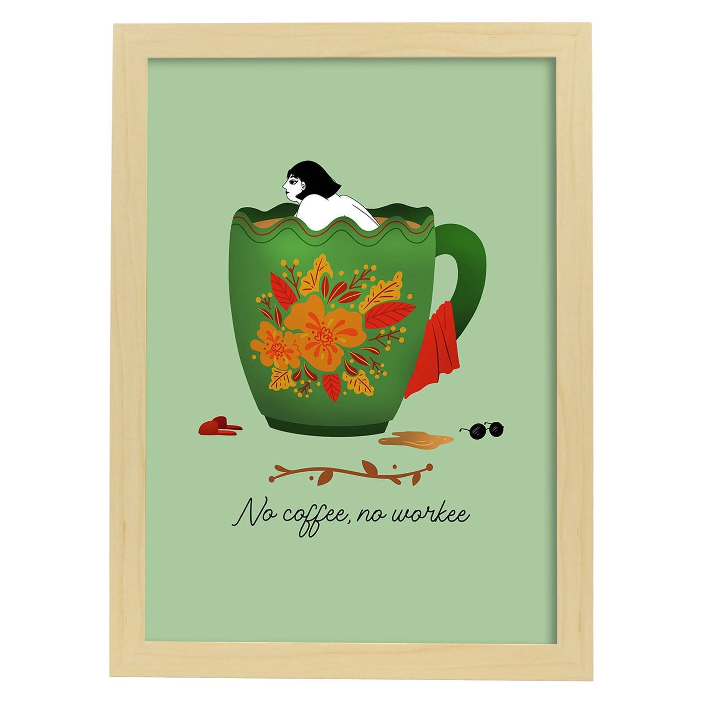 Set de láminas Sin café no. Pósters con ilustraciones para amantes del té y el café.-Artwork-Nacnic-A4-Marco Madera clara-Nacnic Estudio SL