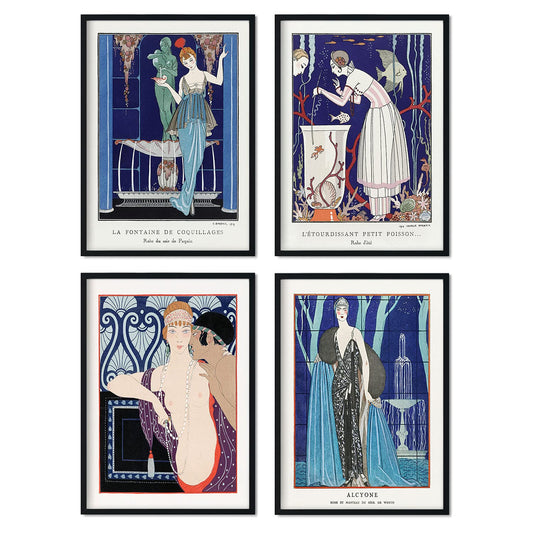 Set de láminas Vintage Tonos azules. Pósters con las ilustraciones Art Decó de George Barbier.-Artwork-Nacnic-Nacnic Estudio SL