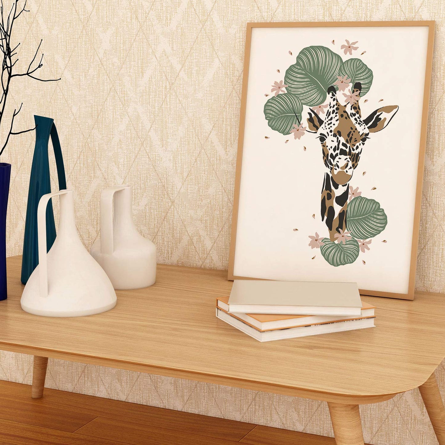 Set de posters de animales de la jungla. Lámina Cebra Jirafa con diseño de animales, flores y plantas de la jungla.-Artwork-Nacnic-Nacnic Estudio SL