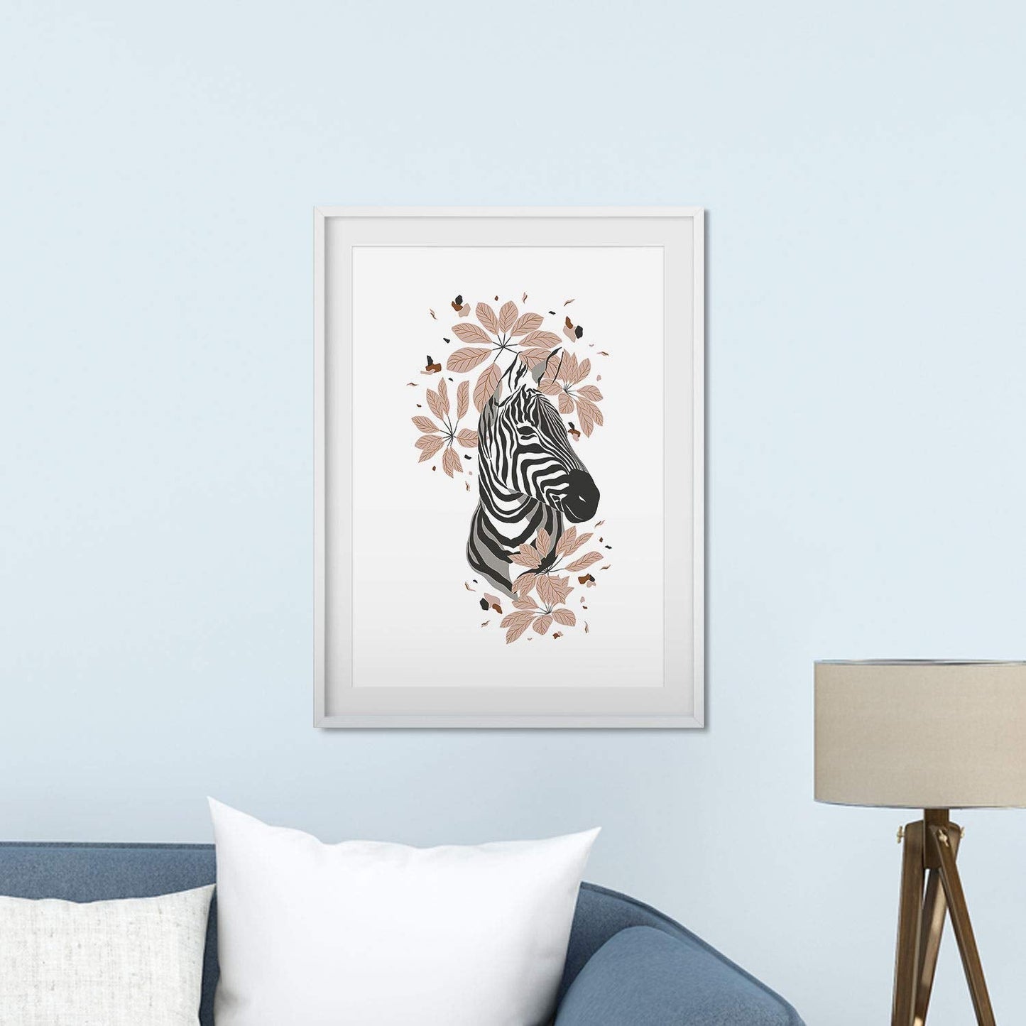 Set de posters de animales de la jungla. Lámina Cebra Jirafa con diseño de animales, flores y plantas de la jungla.-Artwork-Nacnic-Nacnic Estudio SL