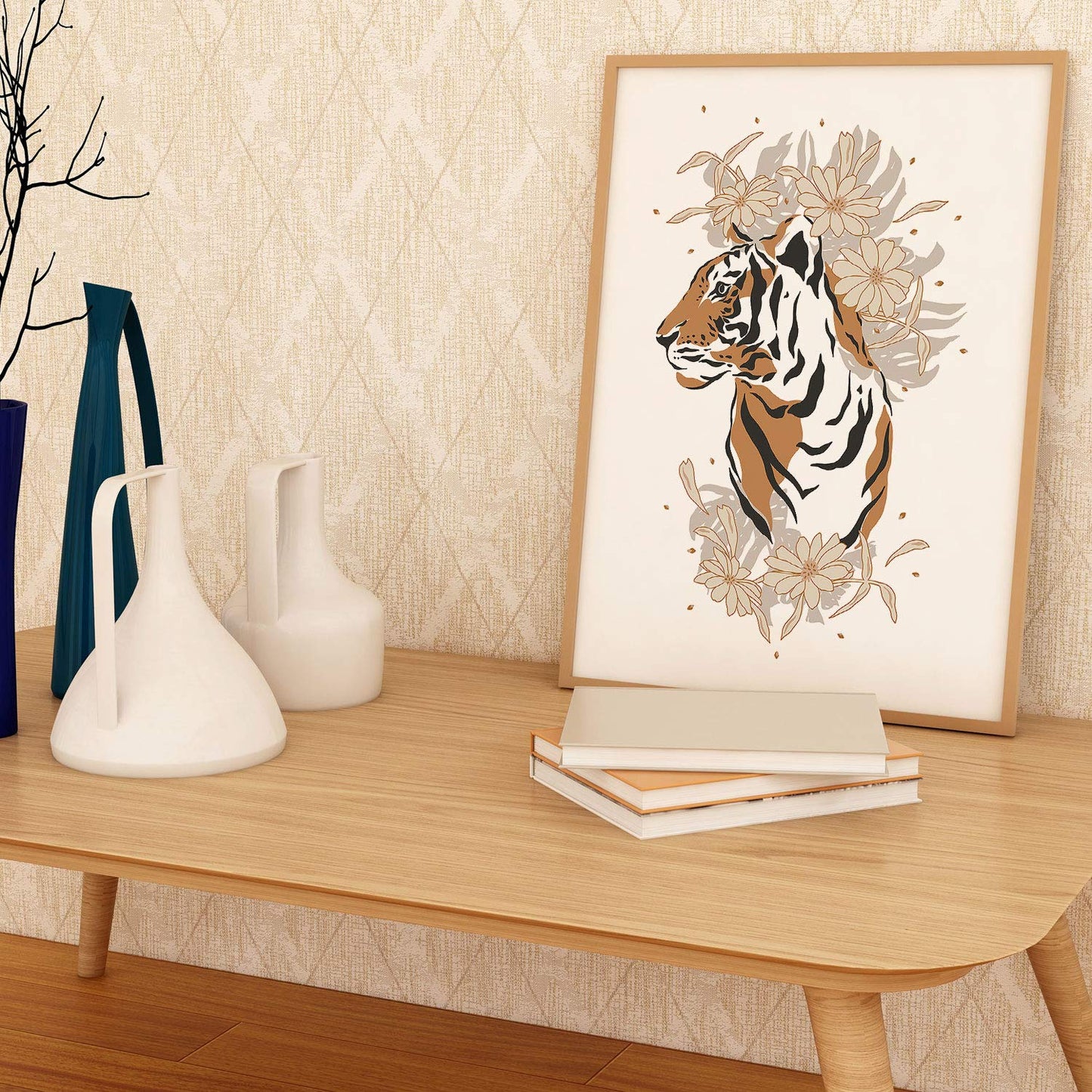 Set de posters de animales de la jungla. Lámina Tigre Leopardo con diseño de animales, flores y plantas de la jungla.-Artwork-Nacnic-Nacnic Estudio SL