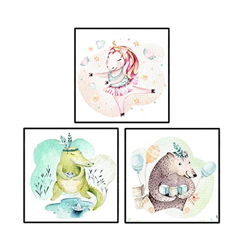 Set de Tres láminas para enmarcar COCODRILO, Oso, Unicornio tamaño 25x25 cm-Artwork-Nacnic-Nacnic Estudio SL