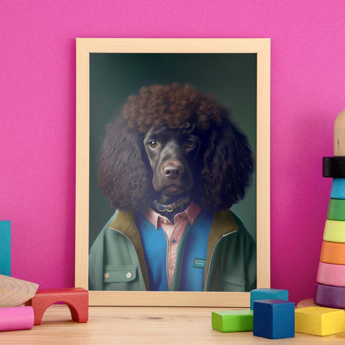 Spaniel de agua irlandesa nacnica vestida de humano. Estampados de arte de pared estético para el diseño de dormitorio o sala de estar.-Artwork-Nacnic-Nacnic Estudio SL