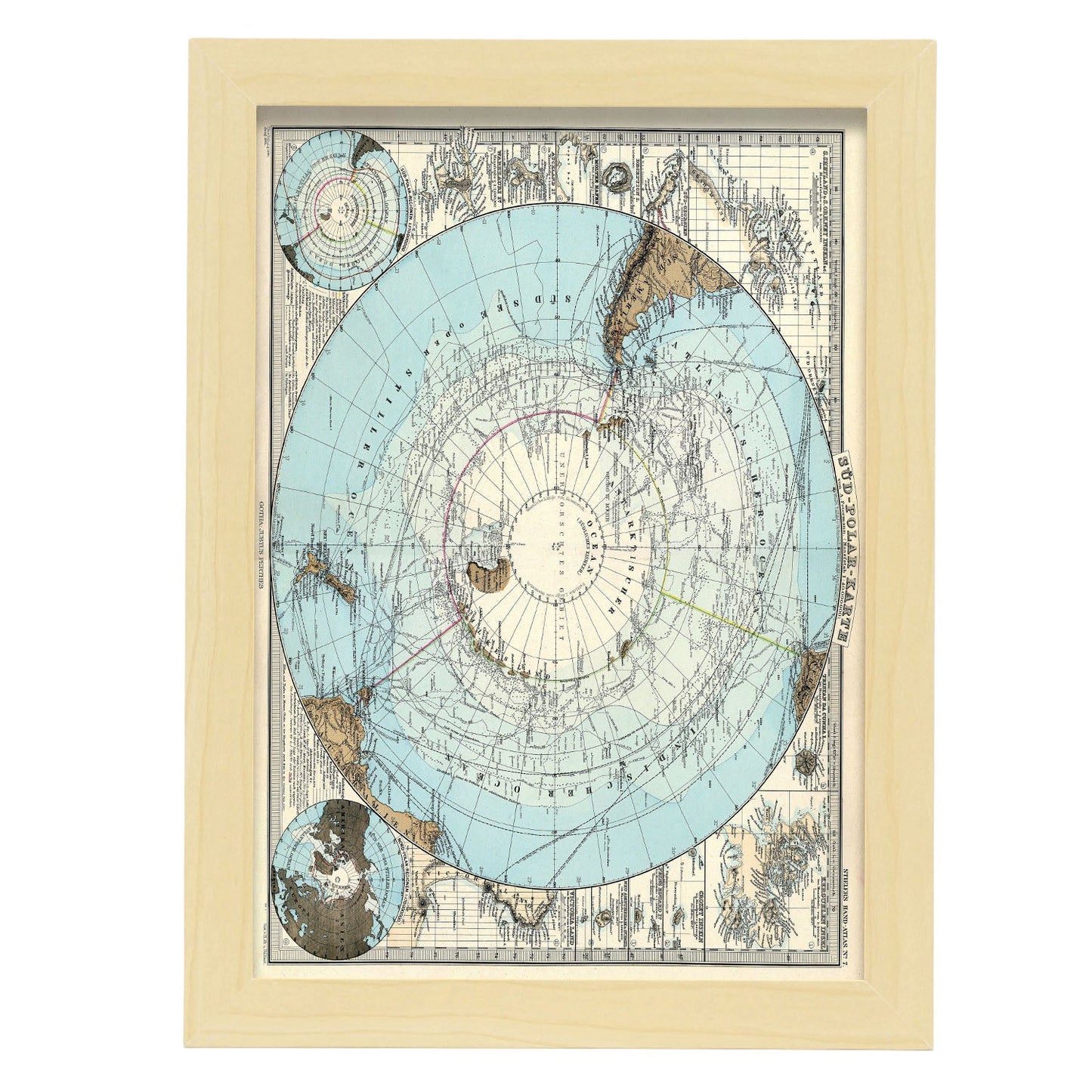 Stielers_Handatlas_1891_map-of-Antarctic-Artwork-Nacnic-A4-Marco Madera clara-Nacnic Estudio SL