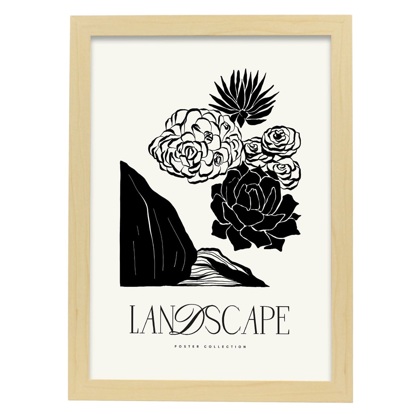 Succulents-Artwork-Nacnic-A3-Marco Madera clara-Nacnic Estudio SL