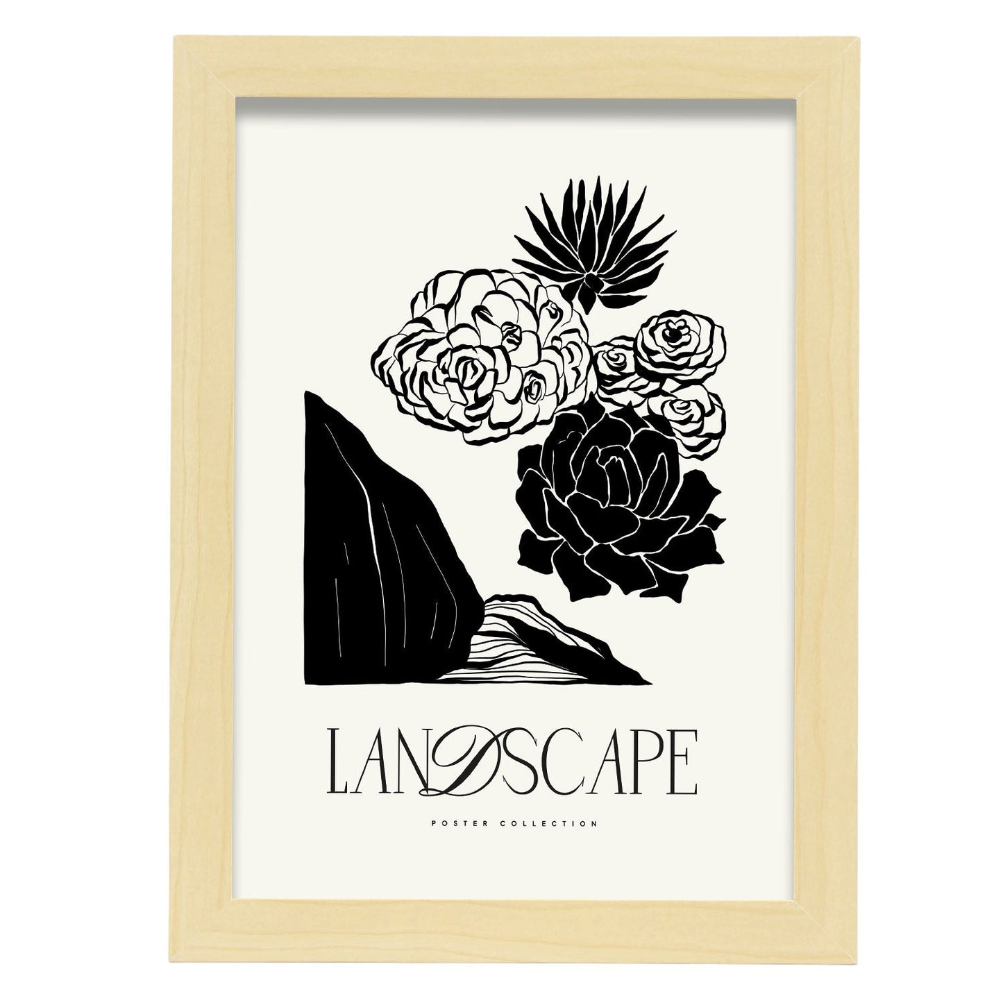 Succulents-Artwork-Nacnic-A4-Marco Madera clara-Nacnic Estudio SL