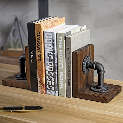 Sujetalibros Decorativo con diseño de Tuberías | Sujeta Libros en Estilo Industrial | Soportes de Madera para Libros y Estanterías | Book Stand-Nacnic-Nacnic Estudio SL