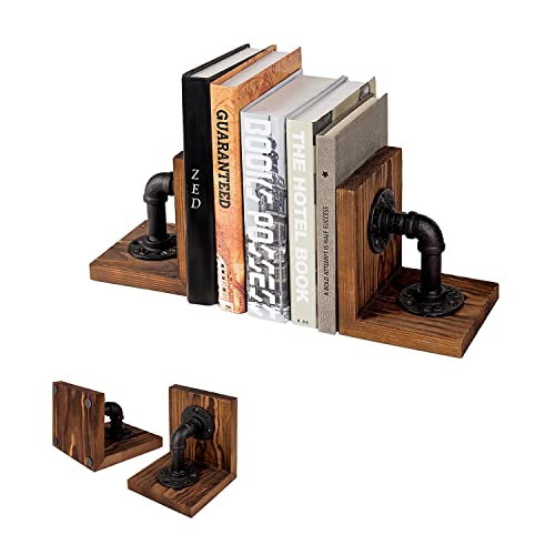 Sujetalibros Decorativo con diseño de Tuberías | Sujeta Libros en Estilo Industrial | Soportes de Madera para Libros y Estanterías | Book Stand-Nacnic-Nacnic Estudio SL