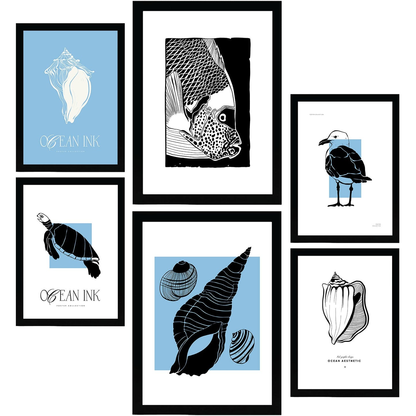 Thick Black Ink Posters. Seashells. Artistic Marine Aesthetic-Artwork-Nacnic-Nacnic Estudio SL