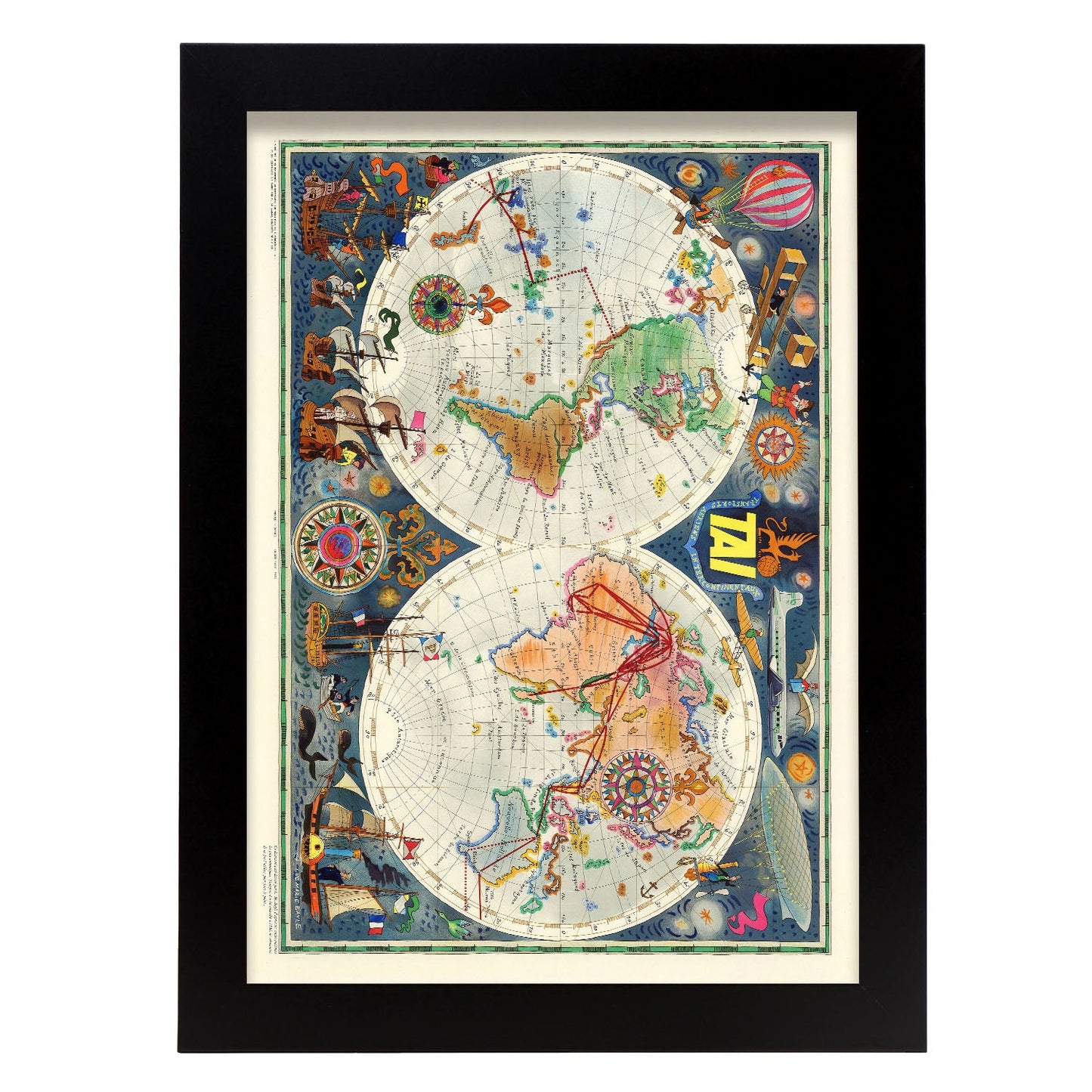 TIA-Vintage-airline-poster-world-map-Artwork-Nacnic-A4-Sin marco-Nacnic Estudio SL