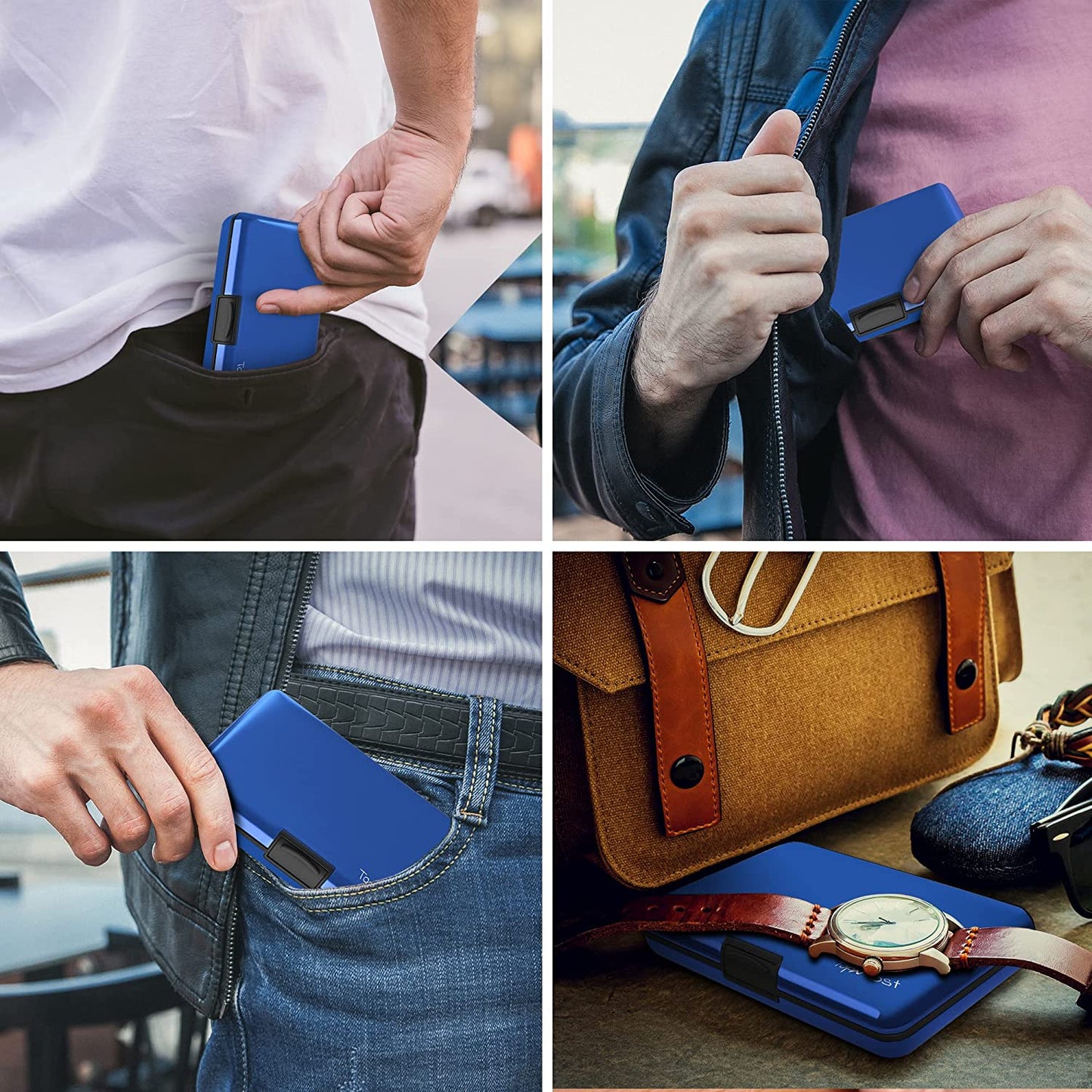 Billetera de Aluminio con Bloqueo RFID y Porta Tarjetas Unisex - Azul