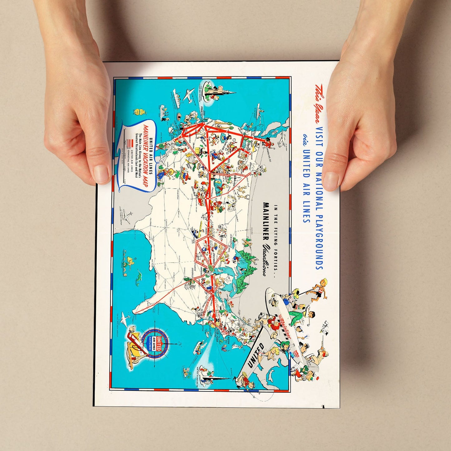 United_Air_Lines_mainliner_vacation_map_-_the_main_line_airway_to_the_nations_greatesst_vacationlands_east_and_west-Artwork-Nacnic-Nacnic Estudio SL