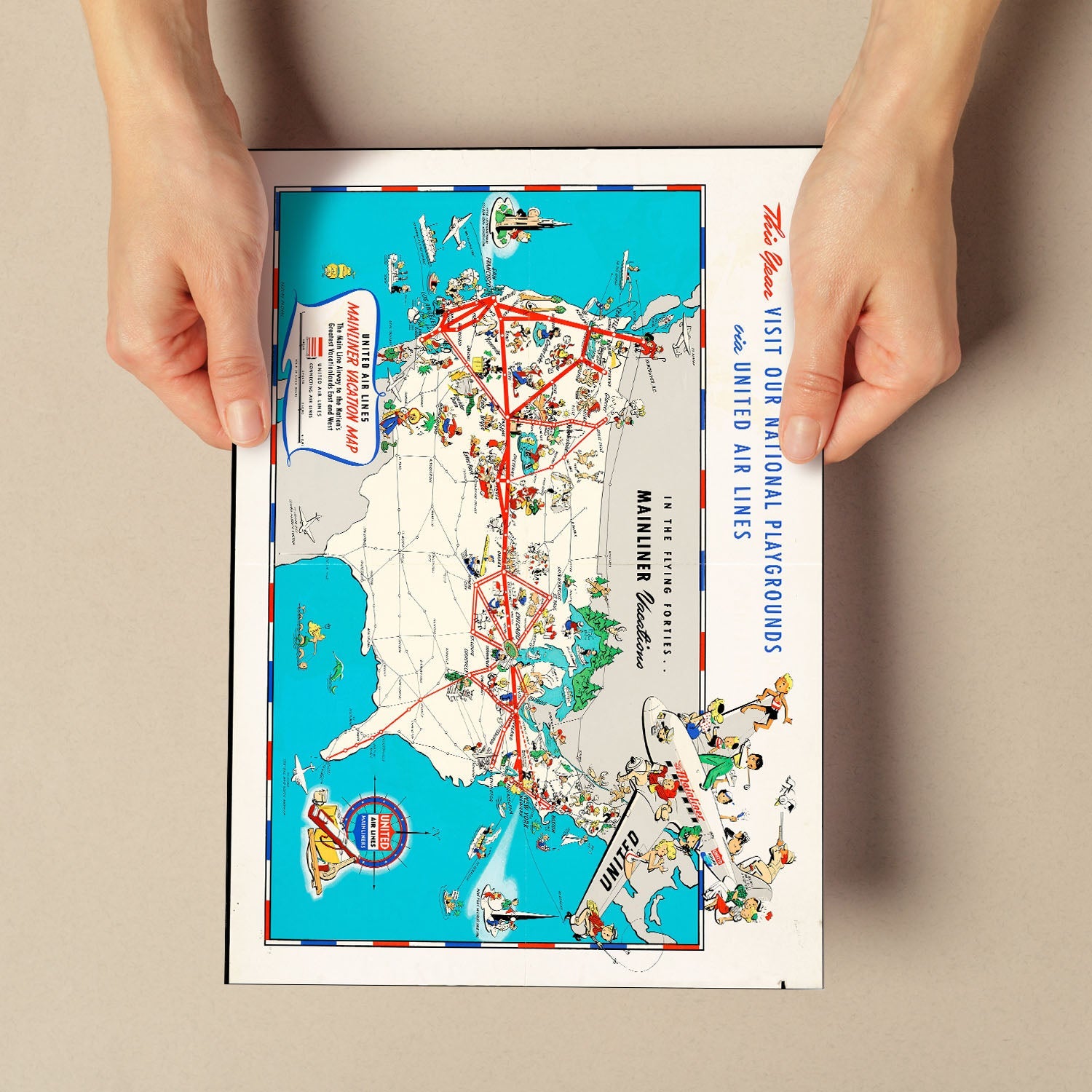 United_Air_Lines_mainliner_vacation_map_-_the_main_line_airway_to_the_nations_greatesst_vacationlands_east_and_west-Artwork-Nacnic-Nacnic Estudio SL