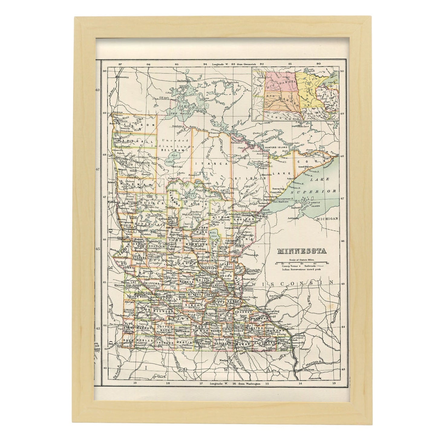 US states011 Minnesota-Artwork-Nacnic-A3-Marco Madera clara-Nacnic Estudio SL