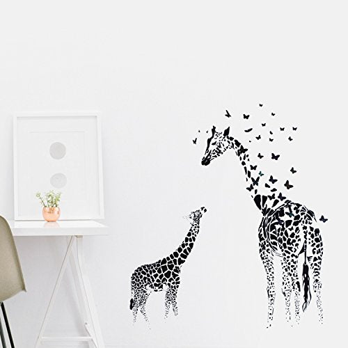 Vinilo decorativo Pegatina de pared Adhesiva Girafa con Mariposas para dormitorios, salones, estudios, oficinas Motivos animales Vinilo de diseño-Nacnic-Nacnic Estudio SL