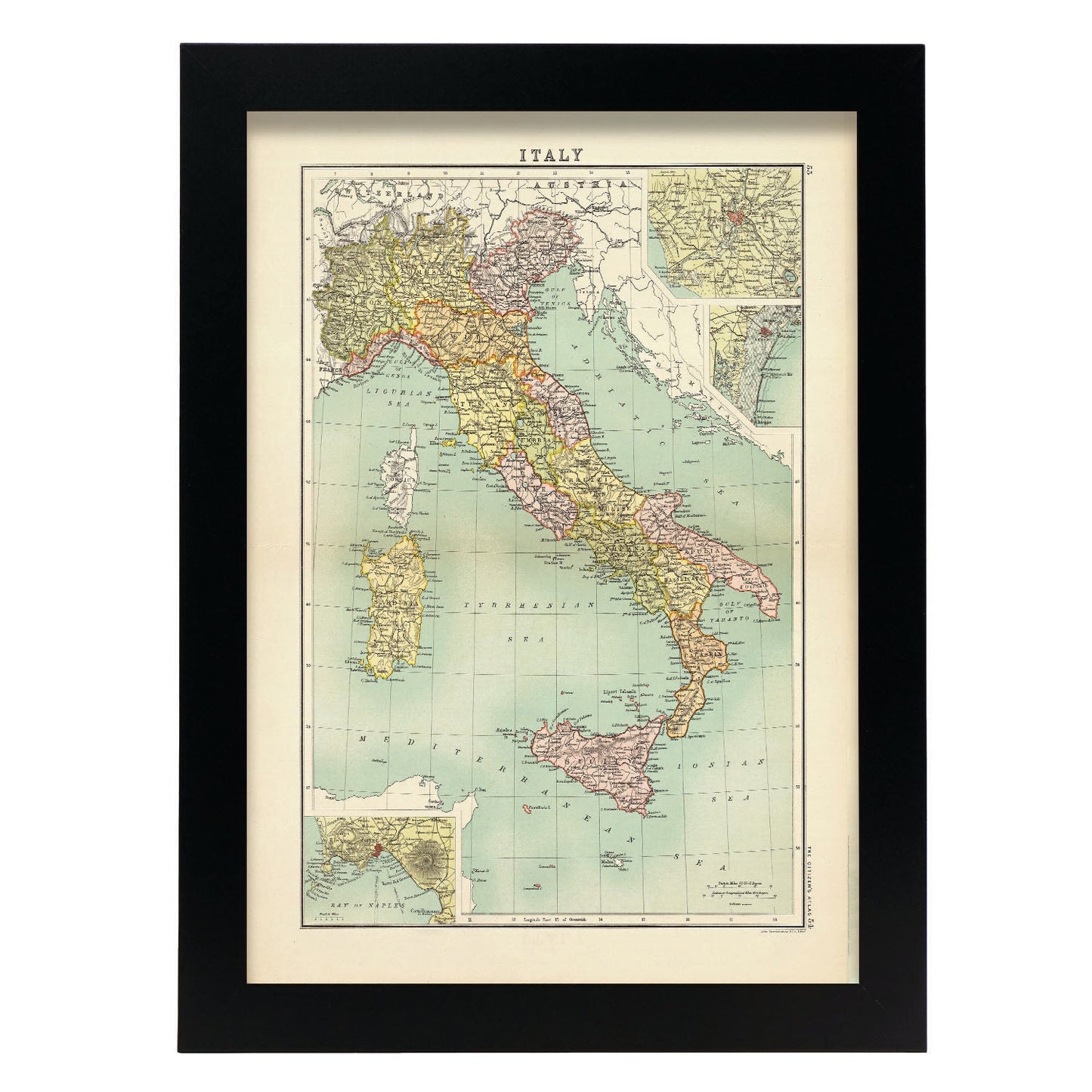 Vintage Map of Italy Citizen Atlas-Artwork-Nacnic-A4-Sin marco-Nacnic Estudio SL