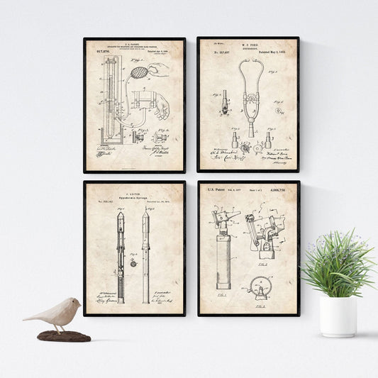 Vintage - Pack de 4 Láminas con Patentes de Equipamiento Medico. Set de Posters con inventos y Patentes Antiguas.-Artwork-Nacnic-Nacnic Estudio SL