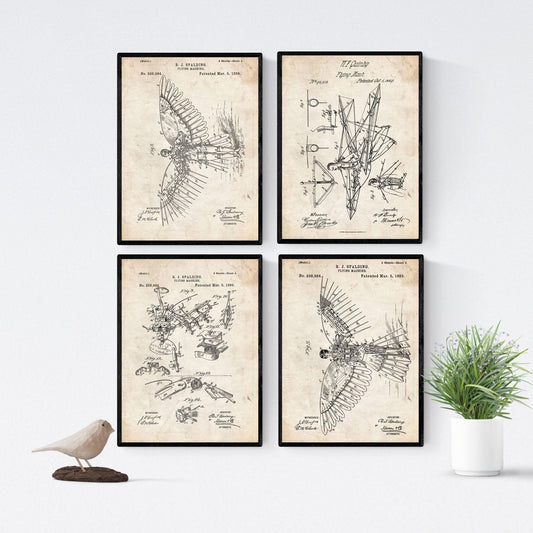 Vintage - Pack de 4 Láminas con Patentes de PLANEADORES. Set de Posters con inventos y Patentes Antiguas.-Artwork-Nacnic-Nacnic Estudio SL