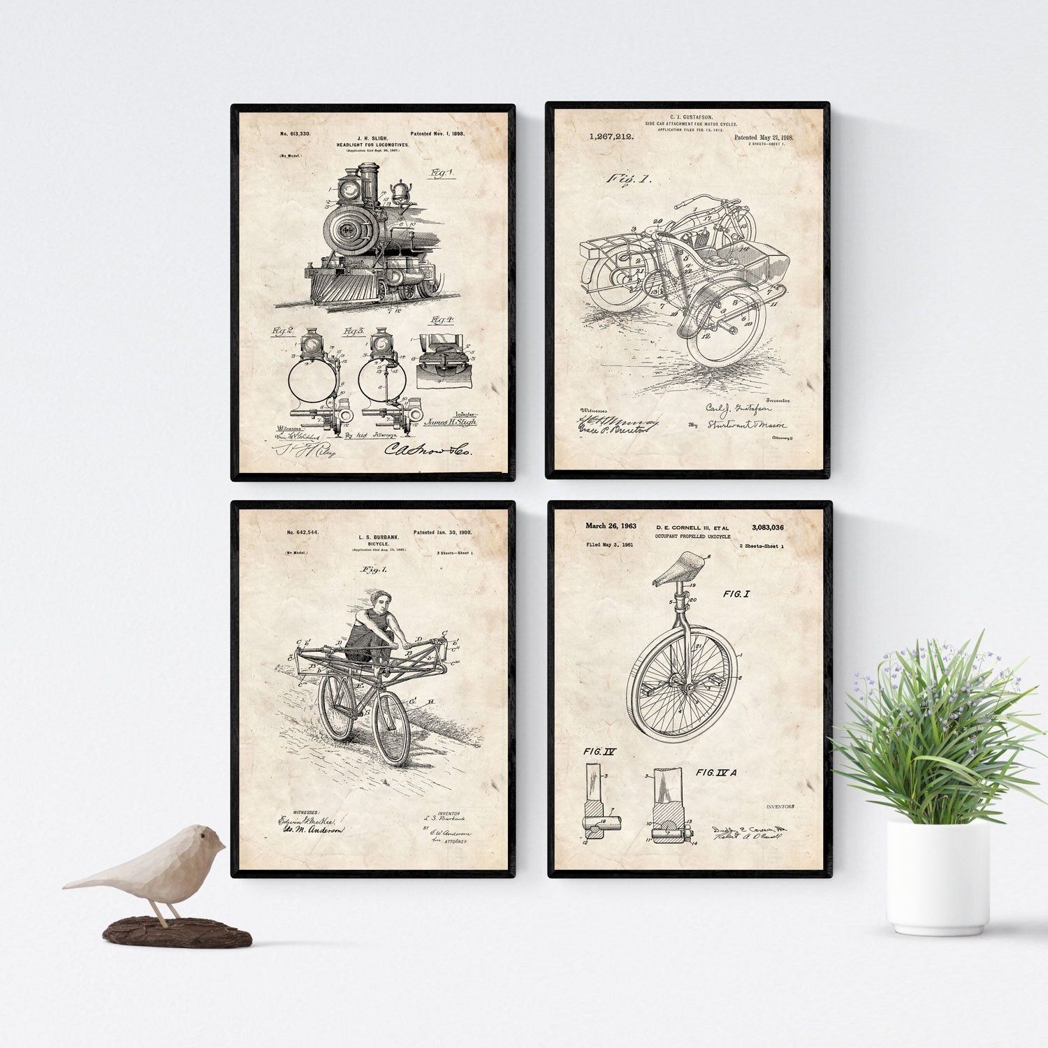 Vintage - Pack de 4 Láminas con Patentes de Vehículos. Set de Posters con inventos y Patentes Antiguas.-Artwork-Nacnic-Nacnic Estudio SL