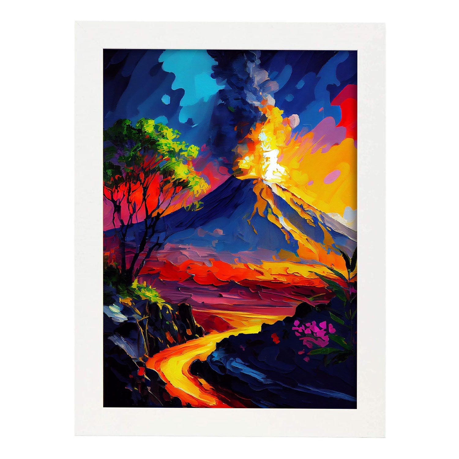 Volcanes Nacnic Hawaii Isla del Parque Nacional de Hawái Haw. Estampados de arte de pared estético para el diseño de dormitorio o sala de estar.-Artwork-Nacnic-A4-Marco Blanco-Nacnic Estudio SL