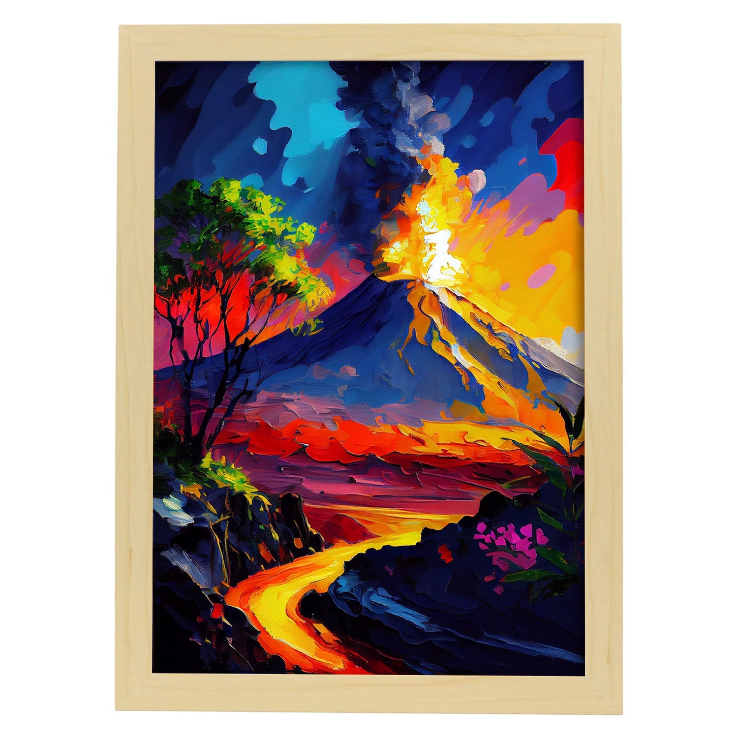 Volcanes Nacnic Hawaii Isla del Parque Nacional de Hawái Haw. Estampados de arte de pared estético para el diseño de dormitorio o sala de estar.-Artwork-Nacnic-A4-Marco Madera clara-Nacnic Estudio SL