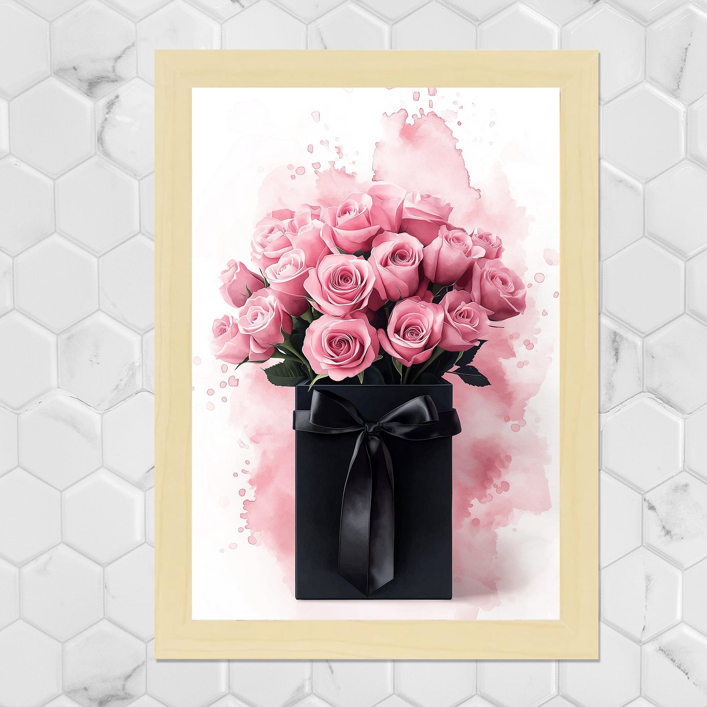Set de 2 Cuadros de Maquillaje y Cosmética con Flores Rosas, Ilustración impresa para decorar las paredes del WC, Tocador, Baño, Vestidor, Salón