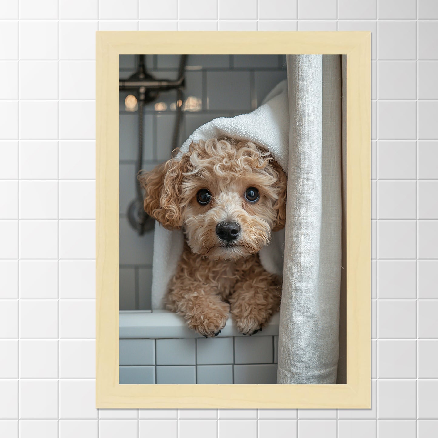 Set de 2 Cuadros Coloridos de Perro en la Ducha, Ilustración de Baño de Cachorros en Estilo Fotográfico, Lindos Animales para Decorar, Arte de Pared para Inodoro, Ducha, Baño, WC