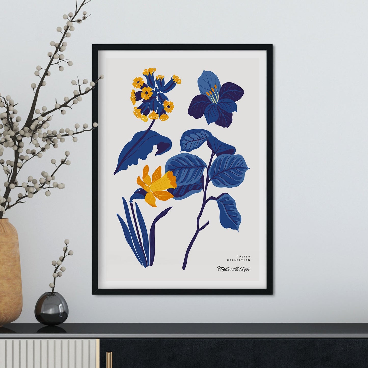 Yellow Flowers Blue Leaves-Artwork-Nacnic-Nacnic Estudio SL
