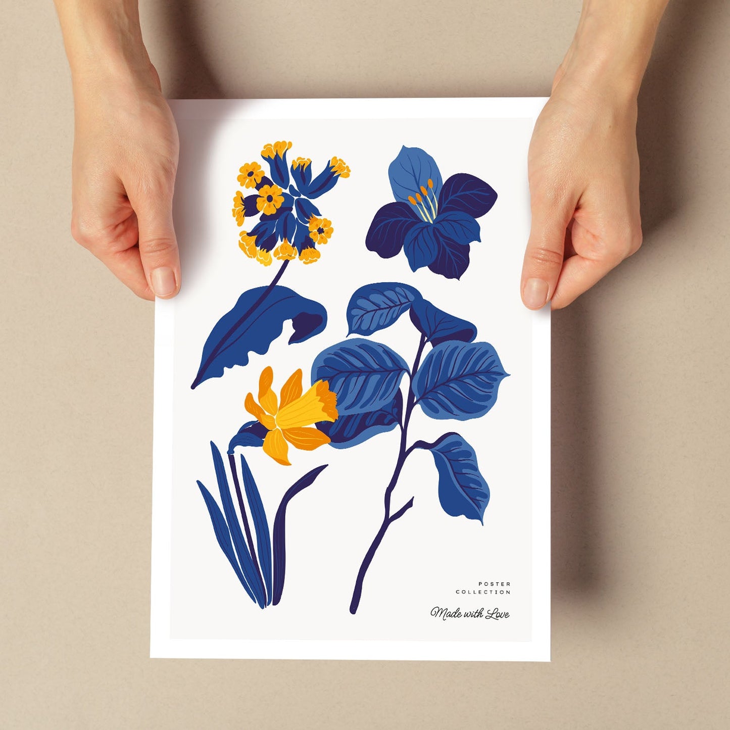 Yellow Flowers Blue Leaves-Artwork-Nacnic-Nacnic Estudio SL