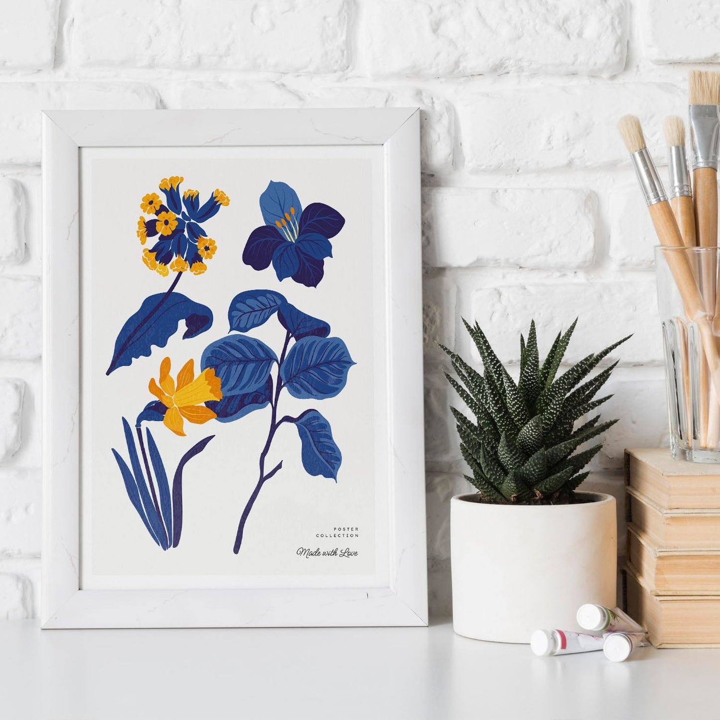 Yellow Flowers Blue Leaves-Artwork-Nacnic-Nacnic Estudio SL