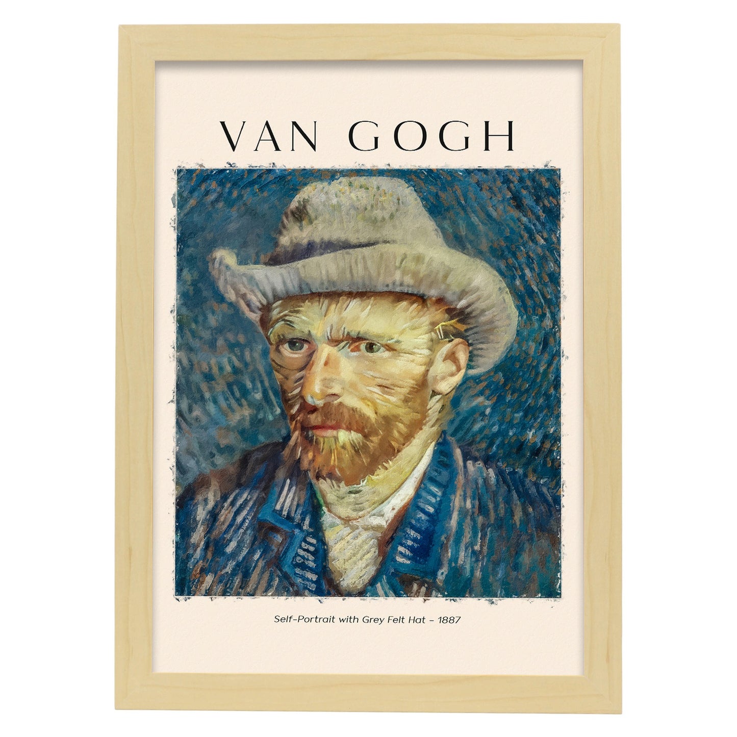 Lámina poster de Autorretrato con sombrero de fieltro gris Cuadros decorativos para tu salón, dormitorio, hogar. Estampados de arte de pared. Impresiones de pared estética inspiradas en Van Gogh A4